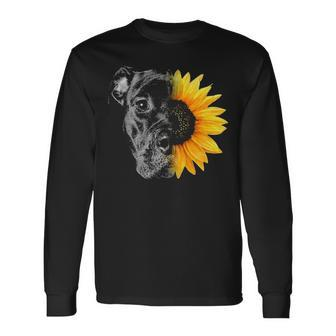 My Pitbull Is A Sunflower She's A Sunshine Hippie Sunflower Long Sleeve T-Shirt | Mazezy