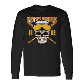 Pittsburgh Baseball Skyline Pennsylvania Player Coach Fan Long Sleeve T-Shirt - Seseable