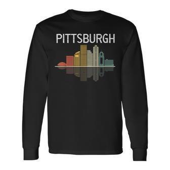 Pittsburgh Pennsylvania Skyline Silhouette City Souvenir Long Sleeve T-Shirt - Monsterry