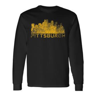 Pittsburgh Sl City Skyline Pennsylvania Pride Vintage Long Sleeve T-Shirt - Monsterry CA