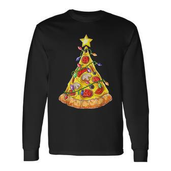 Pizza Christmas Tree Lights Xmas Boys Crustmas Pepperoni Long Sleeve T-Shirt - Monsterry UK