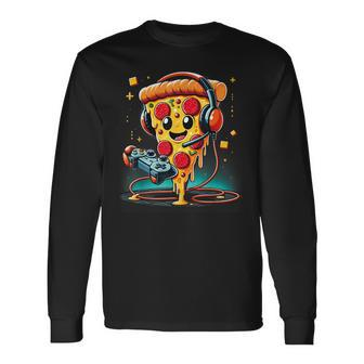 Pizza Gamer Love Play Video Games Controller Headset Long Sleeve T-Shirt | Mazezy