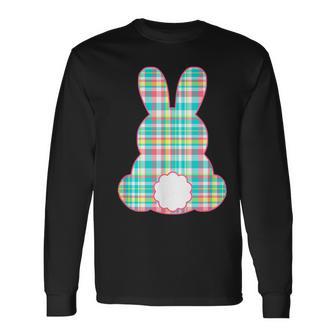 Plaid Pastel Multi Color Gingham Check Easter Bunny Long Sleeve T-Shirt - Monsterry AU