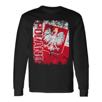 Poland Flag Vintage Distressed Poland Long Sleeve T-Shirt - Monsterry