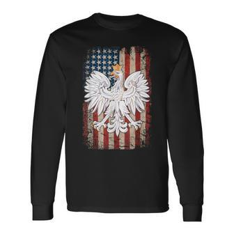 Polish Eagle American Flag Pride Poland Long Sleeve T-Shirt - Monsterry