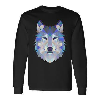 Polygonal Wolf Geometry Vector Animal Long Sleeve T-Shirt - Monsterry AU