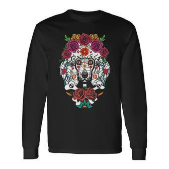 Poodle Dia De Los Muertos Day Of The Dead Dog Sugar Skull Long Sleeve T-Shirt | Mazezy