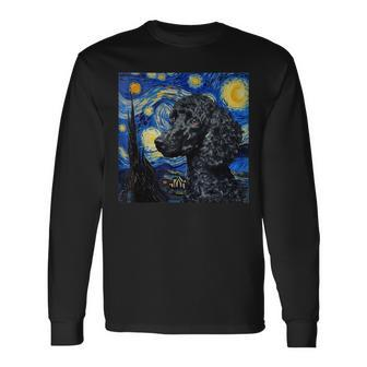 Poodle Dog Van Gogh Style Starry Night Long Sleeve T-Shirt - Monsterry