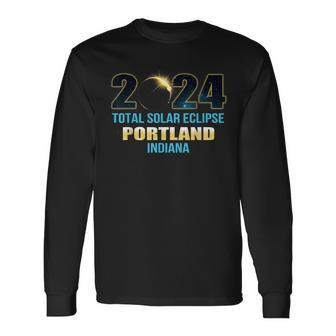 Portland Indiana Total Solar Eclipse 2024 Long Sleeve T-Shirt | Mazezy