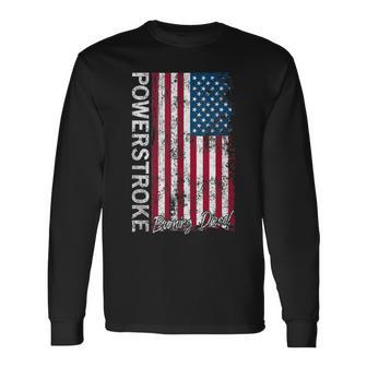 Powerstroke Burning Diesel American Flag Long Sleeve T-Shirt - Monsterry