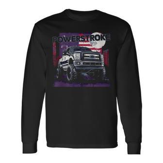 Powerstroke Single Cab Truck American Flag New Body Style Long Sleeve T-Shirt - Monsterry CA