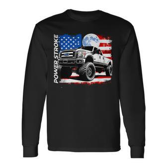 Powerstroke Turbo Diesel Truck American Flag Rolling Coal Long Sleeve T-Shirt - Monsterry DE