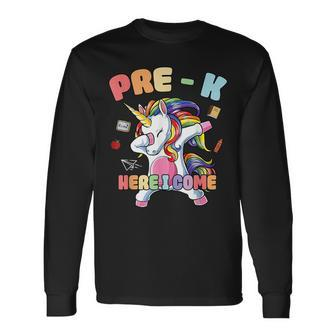 Pre-K Here I Come Dabbing Unicorn Back To School Long Sleeve T-Shirt - Monsterry CA