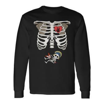 Pregnancy Skeleton Rib Cage Rocker Bump Long Sleeve T-Shirt - Monsterry