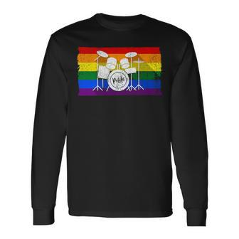 Pride Rainbow Flag Drum Kit Drummer Shadow Long Sleeve T-Shirt | Mazezy