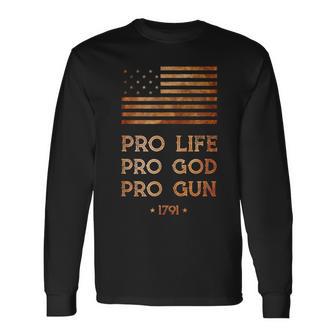 Pro Life Pro God Pro Gun Right To Bear Arms 13 Star Flag Long Sleeve T-Shirt - Monsterry DE