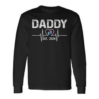 Promoted To Daddy 2024 Heartbeat Baby Reveal Long Sleeve T-Shirt - Monsterry UK