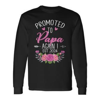 Promoted To Papa Again 2024 New Dad Father's Day Baby Comin Long Sleeve T-Shirt - Thegiftio UK