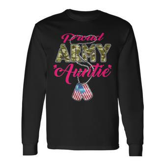 Proud Army Auntie Camo Us Flag Dog Tags Pride Military Aunt Long Sleeve T-Shirt - Monsterry UK