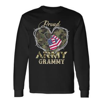 Proud Army Grammy With Heart American Flag For Veteran Long Sleeve T-Shirt - Monsterry DE