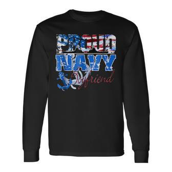 Proud Navy Boyfriend Patriotic Sailor Usa Flag Men Long Sleeve T-Shirt - Monsterry DE