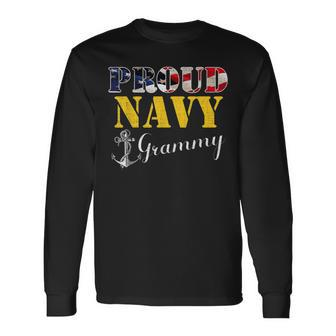 Proud Navy Grammy With American Flag For Veteran Day Long Sleeve T-Shirt - Monsterry