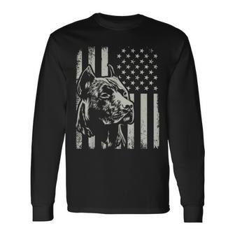 Proud Patriotic Pit Bull Owner Lover American Flag Long Sleeve T-Shirt - Monsterry AU