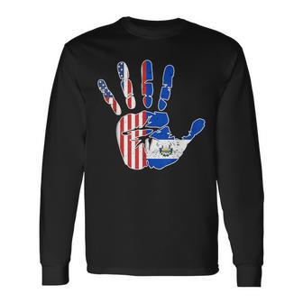 Proud Salvadorian Handprint Flag Usa El Salvador Long Sleeve T-Shirt - Monsterry DE