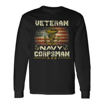 Proud Veteran Navy Corpsman For Men Long Sleeve T-Shirt - Monsterry