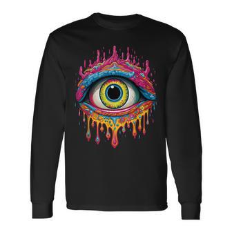 Psychedelic Third Eye Trippy Colorful Hippie Psychonaut Long Sleeve T-Shirt - Monsterry