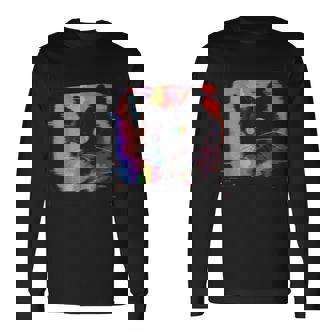 Psychedelic Trippy Glitch Cat 80S 90S Vaporwave Synthwave Long Sleeve T-Shirt - Thegiftio