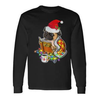 Pug Reading Book Dog Bookworm All Booked For Christmas Long Sleeve T-Shirt - Seseable