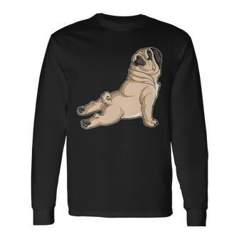 Pug Yoga Fitness Workout Gym Dog Lovers Puppy Athletic Pose Long Sleeve T-Shirt | Mazezy