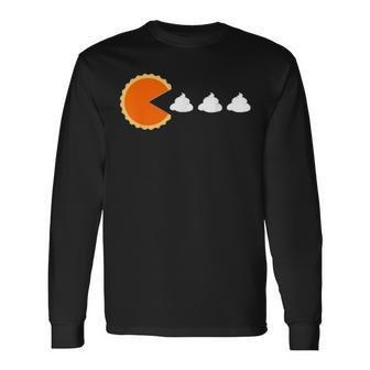 Pumpkin Pie Eating Whip Cream Gamer Thanksgiving Long Sleeve T-Shirt - Monsterry
