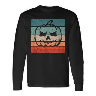 Pumpkin Retro Style Vintage Long Sleeve T-Shirt - Monsterry