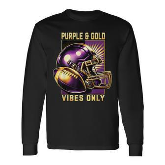 Purple & Gold Vibes Only Retro Football Lovers Football Team Long Sleeve T-Shirt | Mazezy