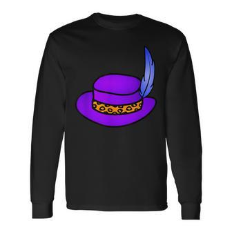 Purple Hat With Blue Feather & Cheetah Pattern Band Long Sleeve T-Shirt - Monsterry DE