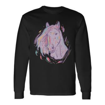 Purple Horse Painting Animal Art Equestrian Long Sleeve T-Shirt | Mazezy