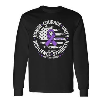 Purple Up For Military Kid Us Flag Cool Military Child Month Long Sleeve T-Shirt | Mazezy