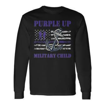 Purple Up Month Of Military Child Kids Navy Us Flag Vintage Long Sleeve T-Shirt - Monsterry DE