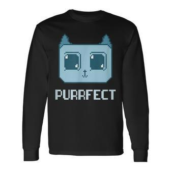 Purrfect Blue The Virtual Pet Cat Meow Pixel Art Long Sleeve T-Shirt - Monsterry DE