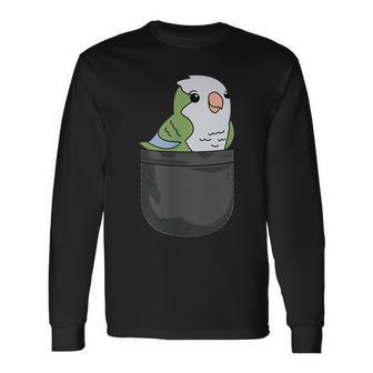 Quaker Parrot Monk Parakeet In Pocket Bird Lover Long Sleeve T-Shirt - Monsterry AU