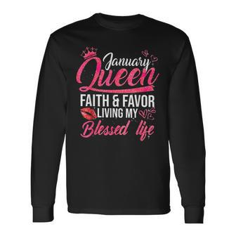 A Queen Was Born In January Birthday For Queen Girls Long Sleeve T-Shirt | Mazezy
