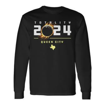 Queen City Texas 2024 Total Solar Eclipse Long Sleeve T-Shirt | Mazezy