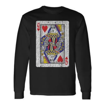 Queen Of Hearts Card Poker Bridge Player Costume Long Sleeve T-Shirt - Monsterry