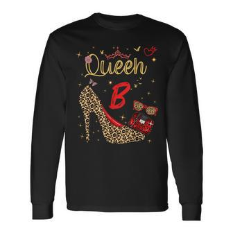 Queen Letter B Initial Name Leopard Heel Letter B Alphapet Long Sleeve T-Shirt - Thegiftio UK