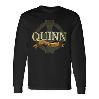 Quinn Irish Surname Quinn Irish Family Name Celtic Cross Long Sleeve T-Shirt - Seseable