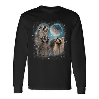 Raccoon 3 Racoons Howling At Moon Weird Cursed Long Sleeve T-Shirt - Monsterry DE