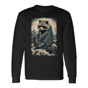 Raccoon And Waves Japanese Long Sleeve T-Shirt - Seseable