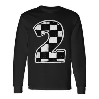 Race Car 2Nd Birthday Boy 2 Two Racing Car Flag Theme Party Long Sleeve T-Shirt - Monsterry UK